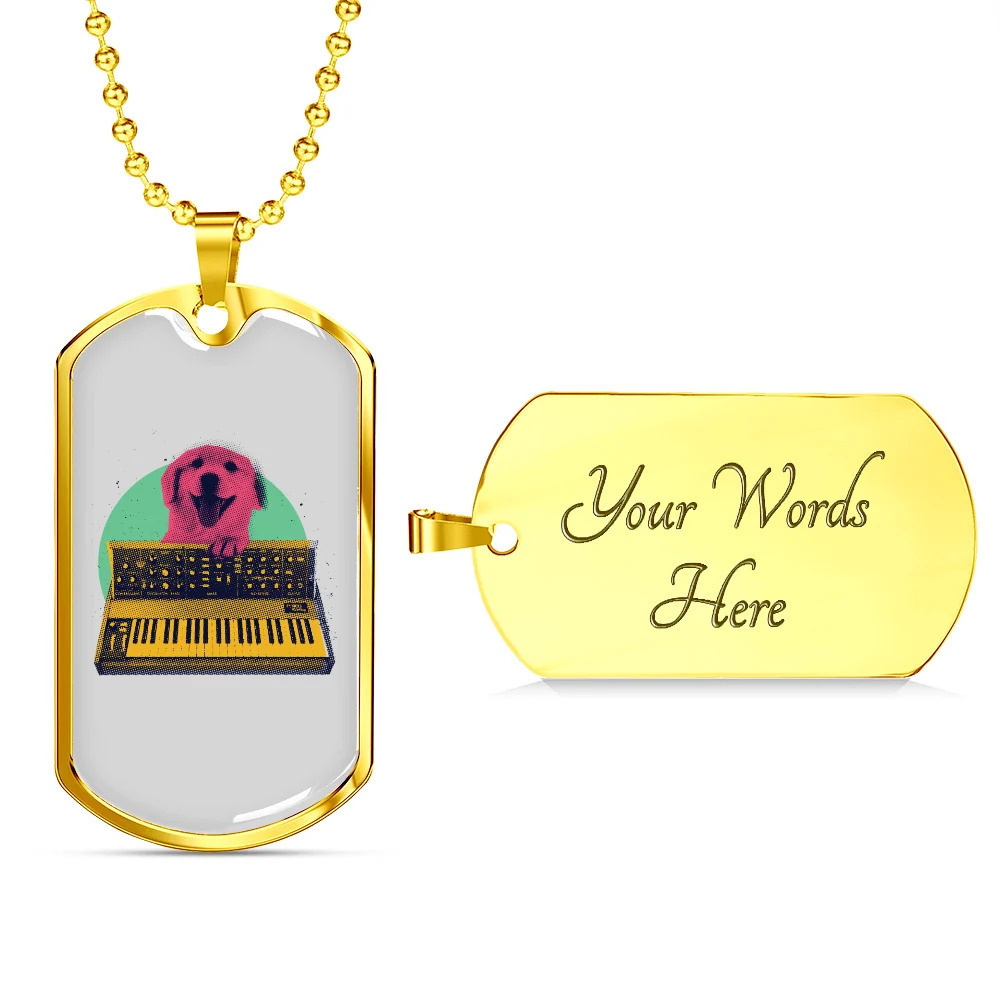 Musician Necklace Synth Dog Personalized Engraved Gold Dog Tag Necklace Custom